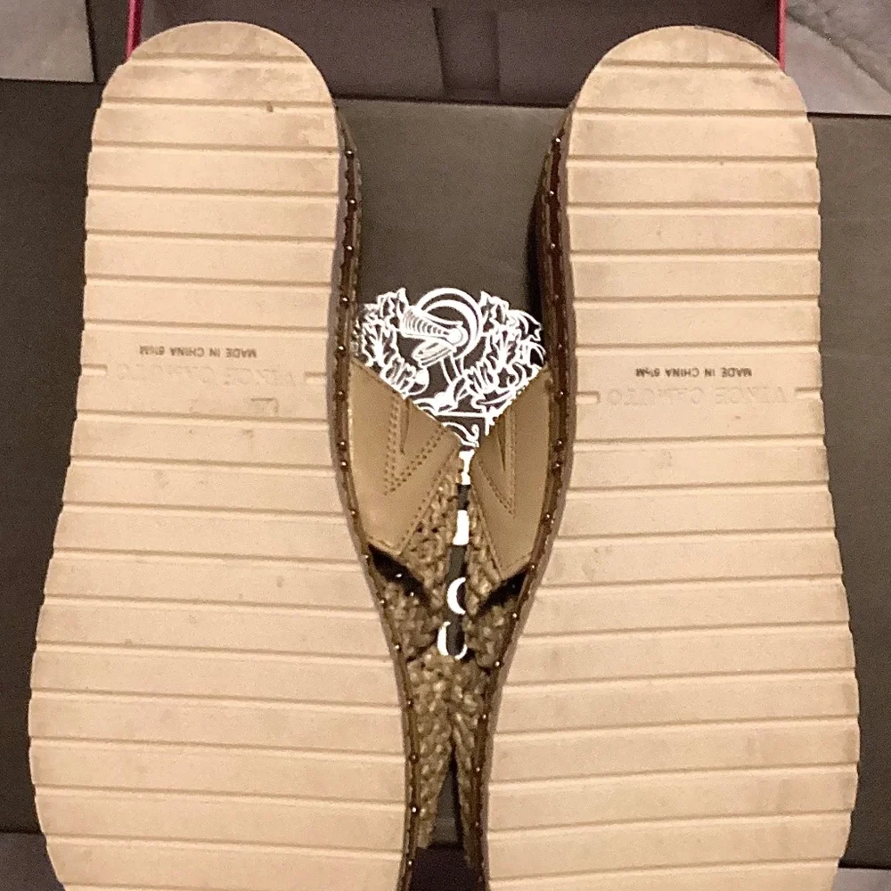 New Vince Camuto Women’s Mule Espadrille Woven Natural Tan Sandal Studded Sz 6.5